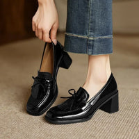 Tassel Loafer Pumps Block Heel Round Toe Heels