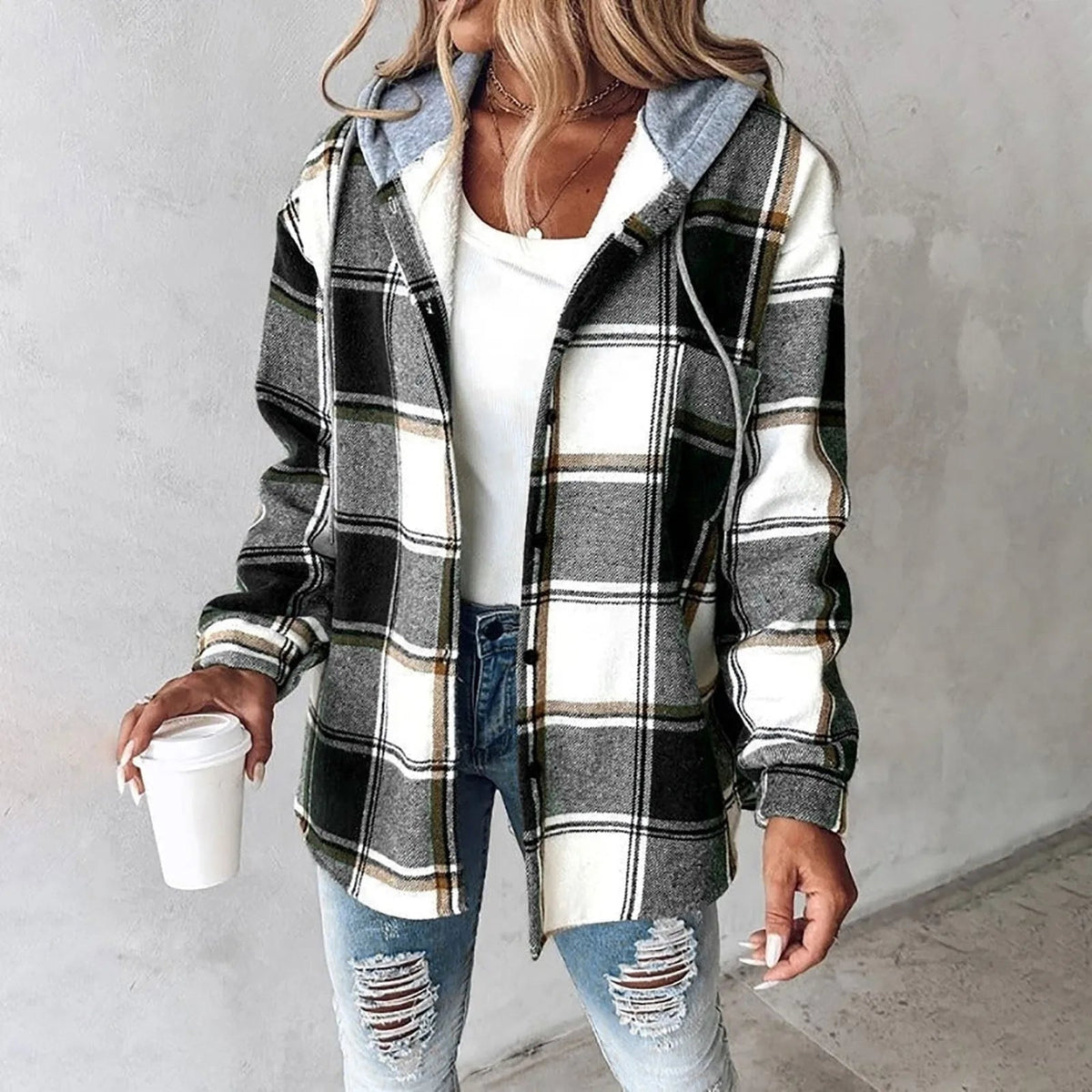 PLAID BUTTON-UP JACKET