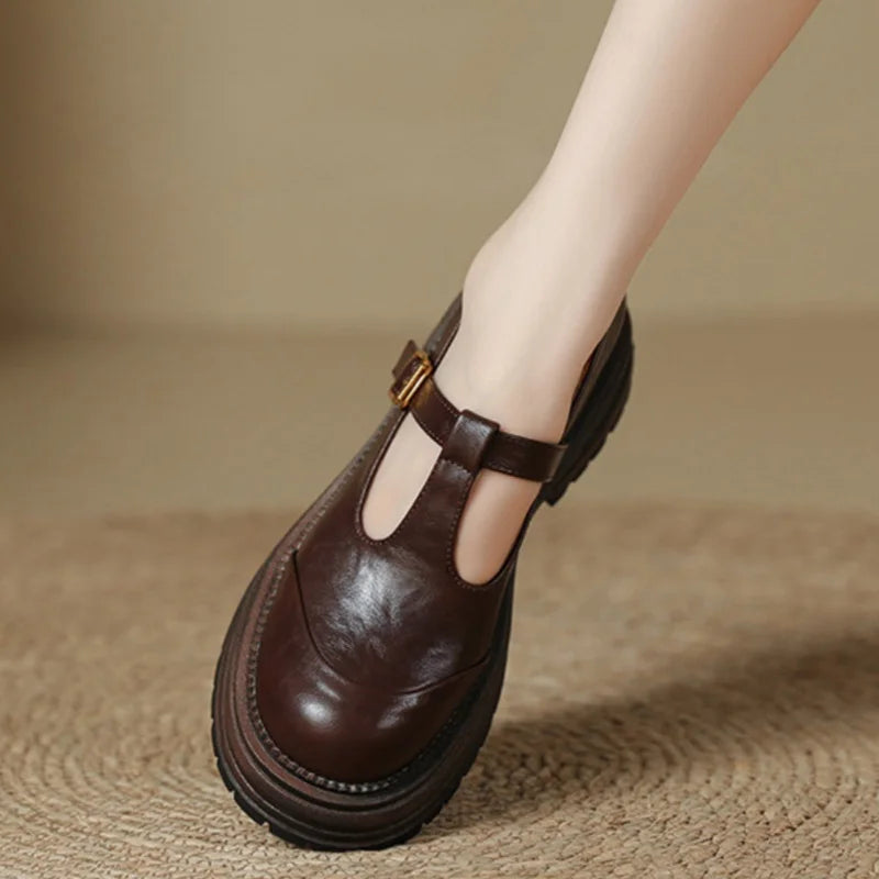 Blythe - T-Bar Mary Jane Shoes Round Toe Brogue Low Heel