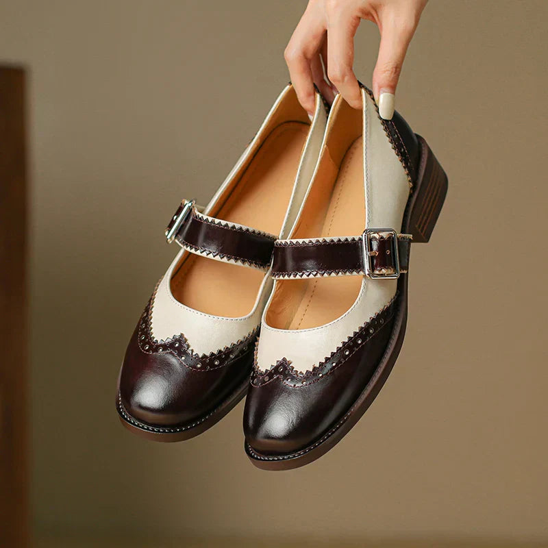 Harlow - Two-Tone Leather Mary Jane Shoes Brogue T-Strap