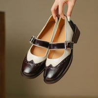 Two-Tone Leather Mary Jane Shoes Brogue T-Strap
