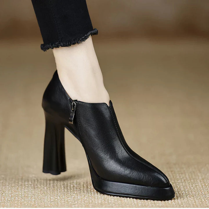 Giselle - High Heel Pumps Platform Block Heel Side Zipper