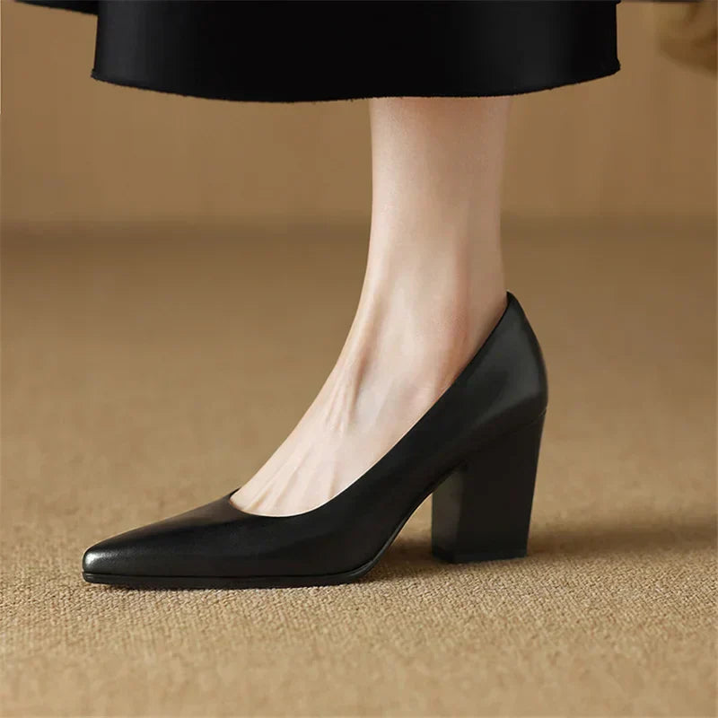 Venetia - Block Heel Pumps Pointed Toe Slip On Work Heels