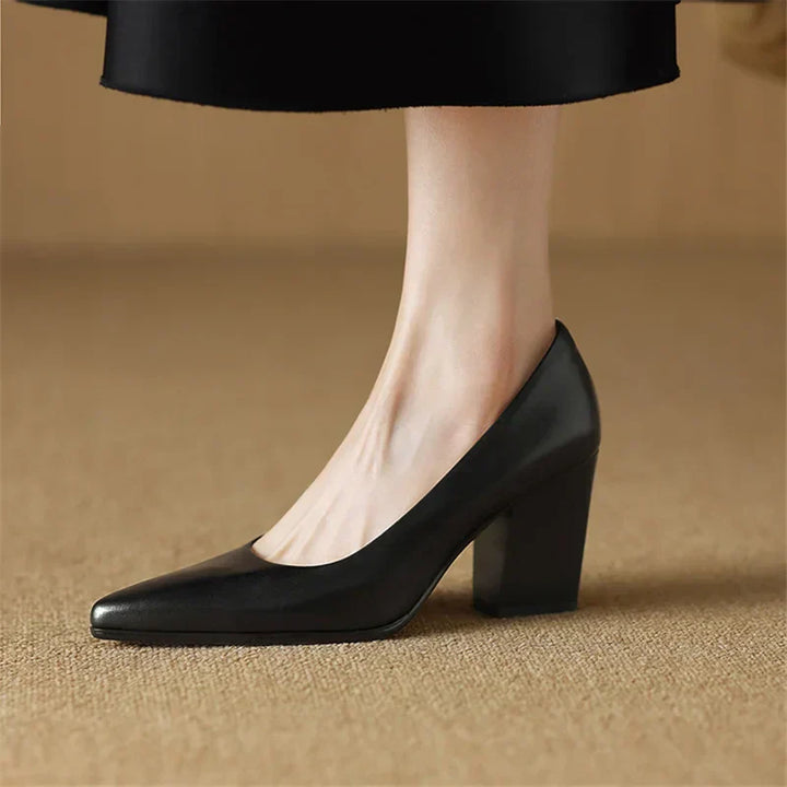 Venetia - Block Heel Pumps Pointed Toe Slip On Work Heels