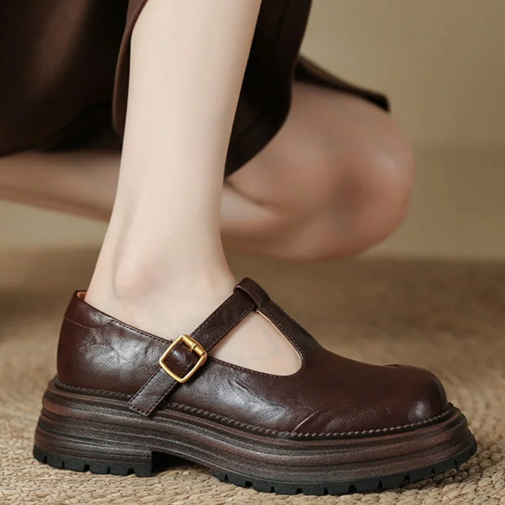 Blythe - T-Bar Mary Jane Shoes Round Toe Brogue Low Heel