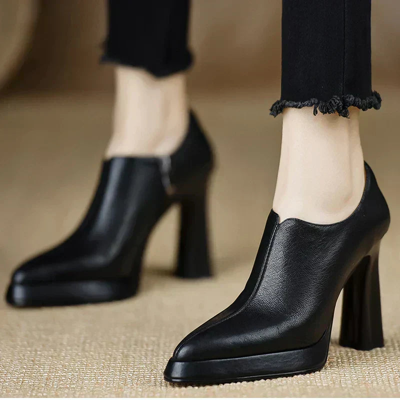Giselle - High Heel Pumps Platform Block Heel Side Zipper