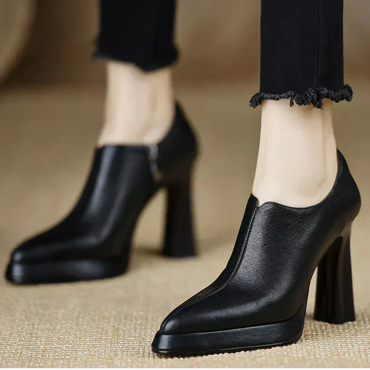 Giselle - High Heel Pumps Platform Block Heel Side Zipper