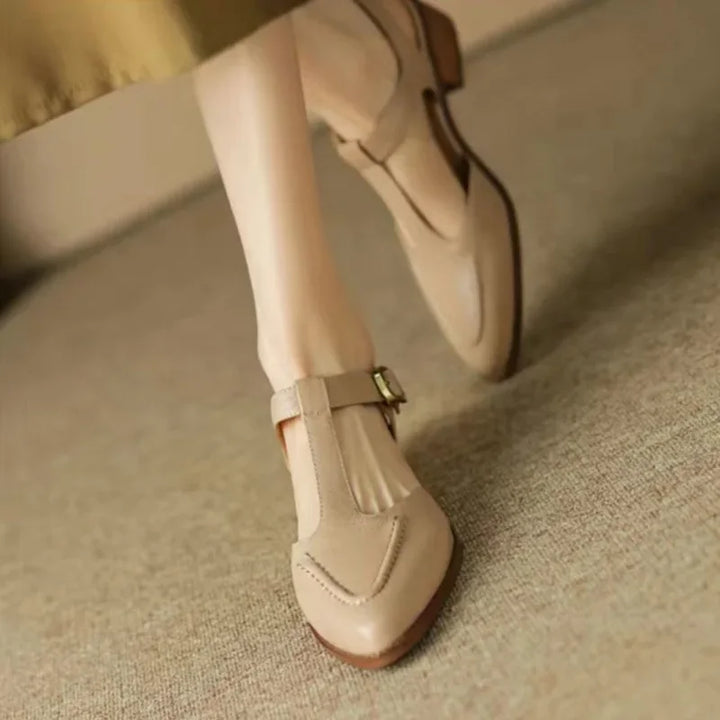 Sloane - T-Strap Buckle Shoes Pointed Toe Low Heel Flats