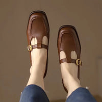 T-Strap Mary Jane Shoes Square Toe Low Block Heel