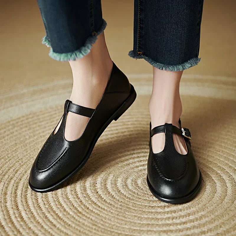 Petra - T-Strap Mary Jane Flats Round Toe Low Heel Pumps
