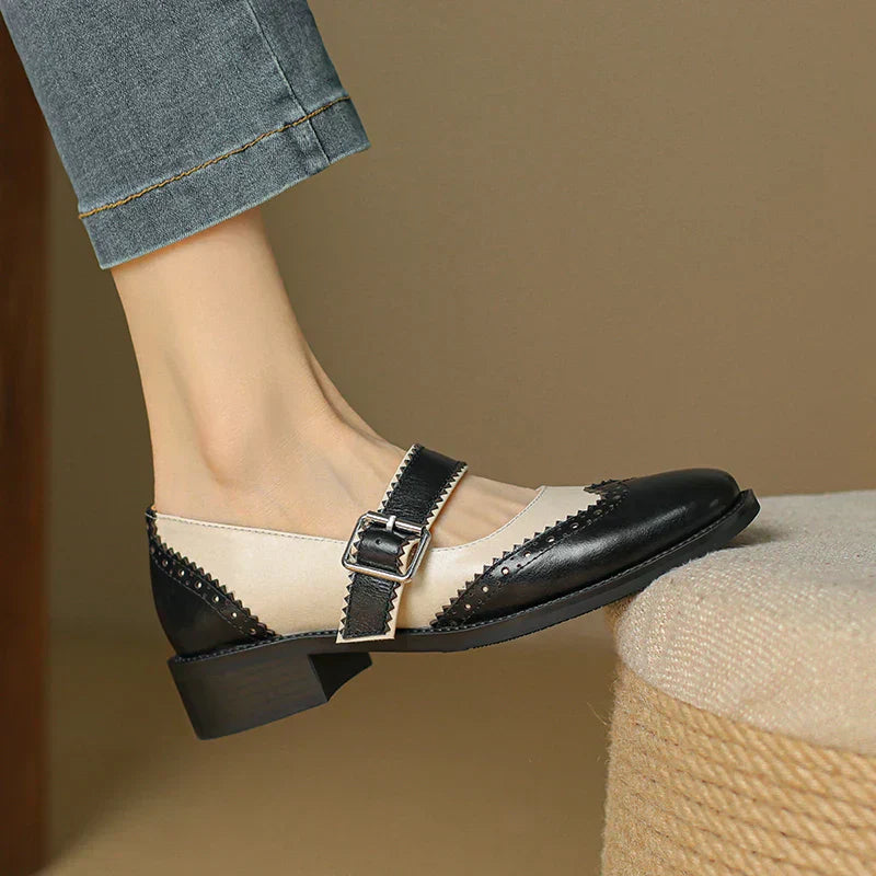 Harlow - Two-Tone Leather Mary Jane Shoes Brogue T-Strap