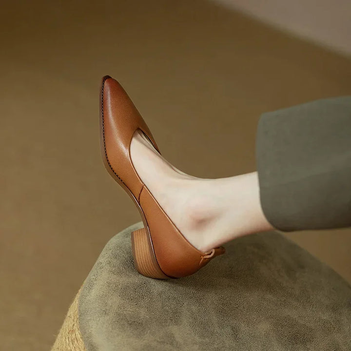Harriet - Block Heel Pumps Pointed Toe Slip On Work Shoes