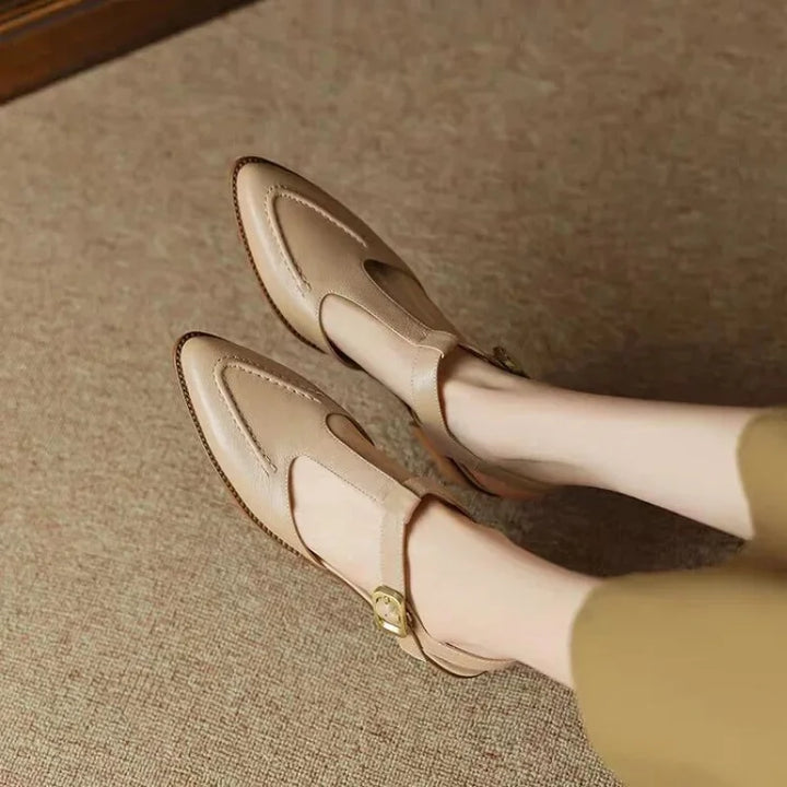 Sloane - T-Strap Buckle Shoes Pointed Toe Low Heel Flats