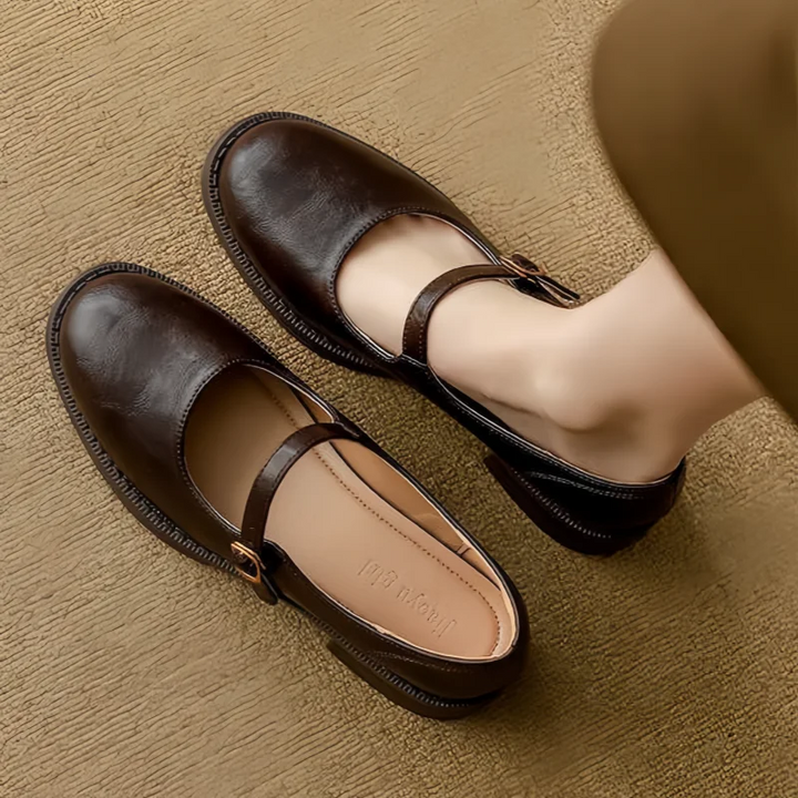 Eleanor - Leather Mary Jane Shoes Low Block Heel Strap