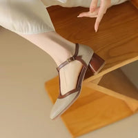 T-Strap Block Heel Shoes Square Toe Mid Heel Pumps