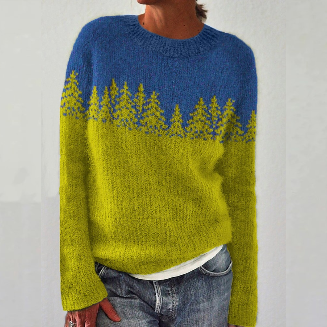 Comfortable Fair Isle Sweater for Women with Crew Neck Long Sleeve Relaxed Oversized Knit Style - Susan & Anne