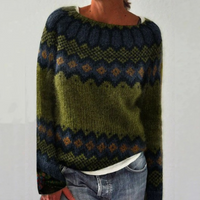 Comfortable Fair Isle Sweater for Women with Crew Neck Long Sleeve Relaxed Oversized Knit Style - Susan & Anne