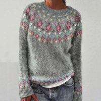 Comfortable Fair Isle Sweater for Women with Crew Neck Long Sleeve Relaxed Oversized Knit Style - Susan & Anne