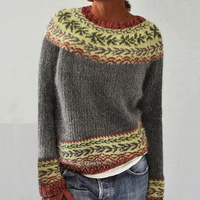 Comfortable Fair Isle Sweater for Women with Crew Neck Long Sleeve Relaxed Oversized Knit Style - Susan & Anne