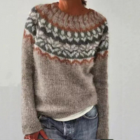 Comfortable Fair Isle Sweater for Women with Crew Neck Long Sleeve Relaxed Oversized Knit Style - Susan & Anne