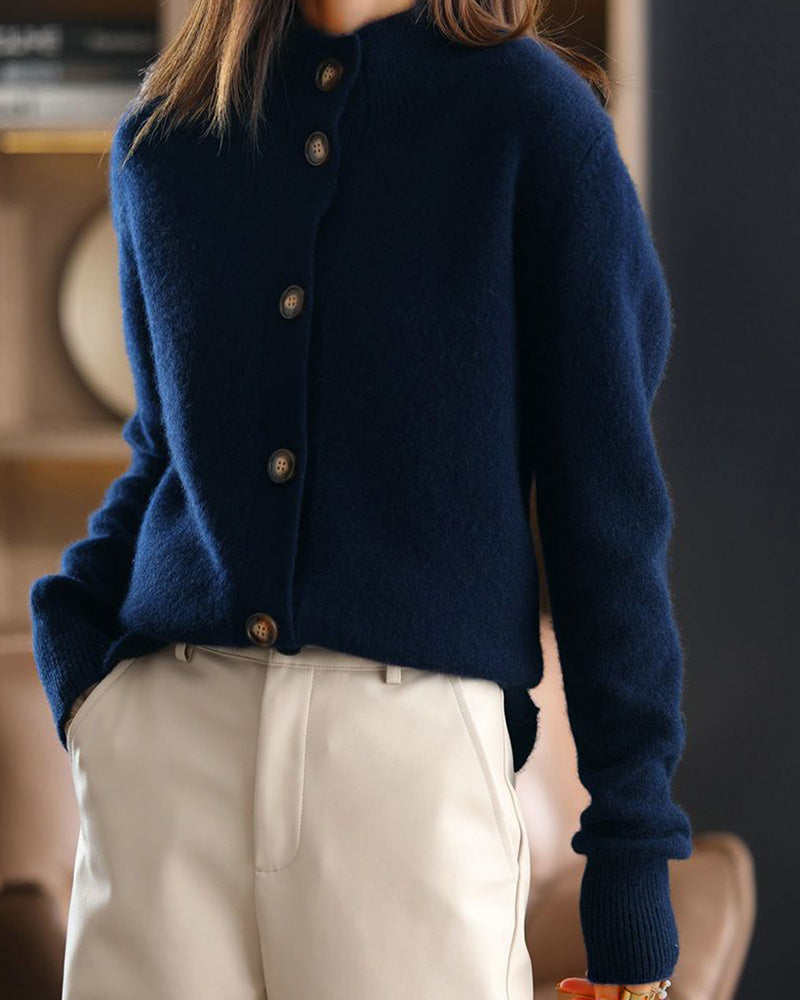 Styled look with the retro stand collar knitted cardigan