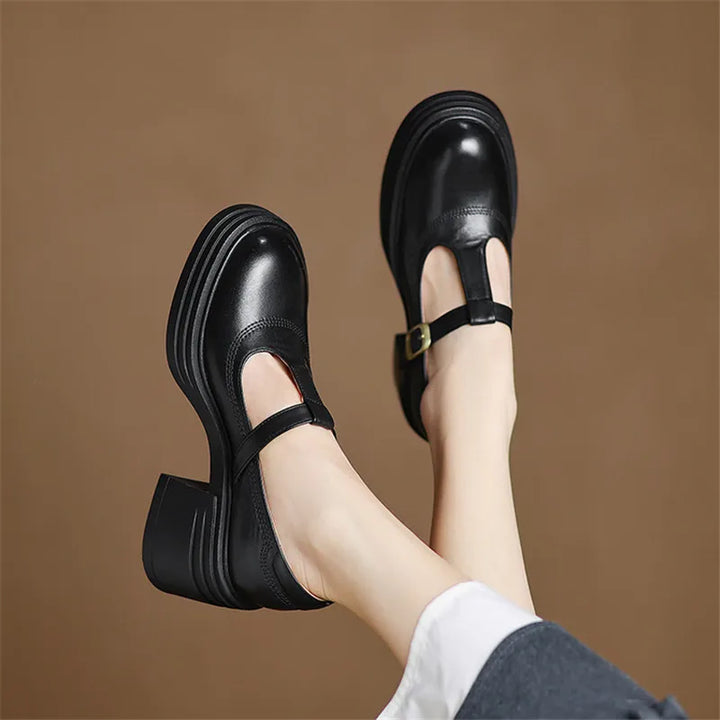Rowena - Chunky Block Heel Mary Jane Pumps Round Toe Strap