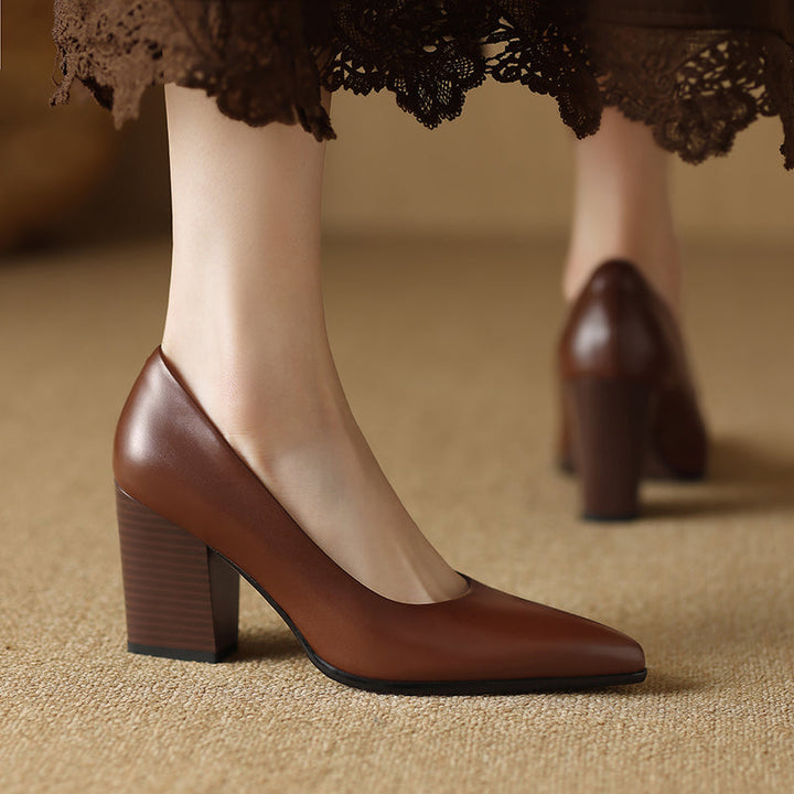 Venetia - Block Heel Pumps Pointed Toe Slip On Work Heels