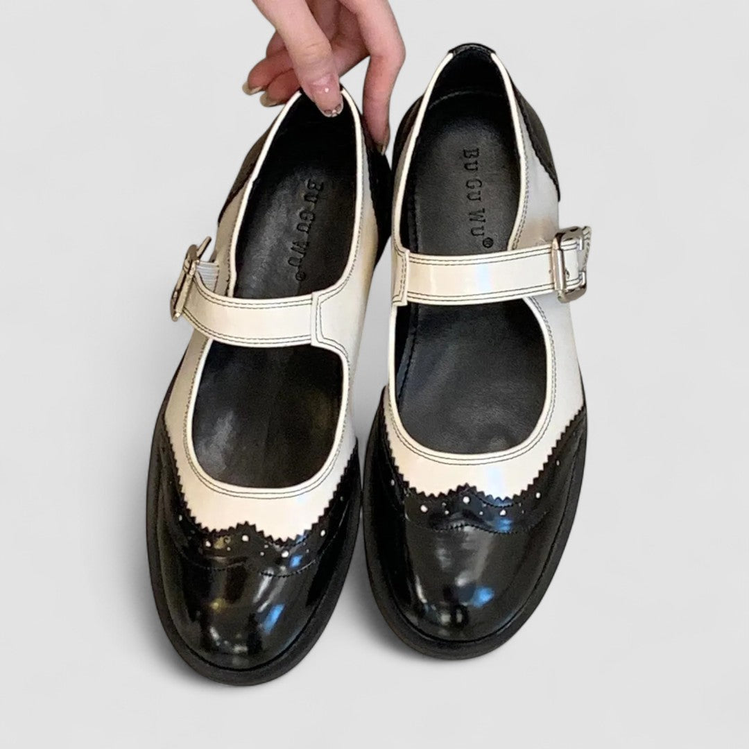 Audrey - Two-Tone Leather Mary Jane Shoes Brogue Low Heel
