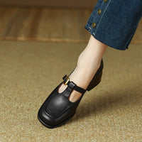 T-Strap Mary Jane Shoes Square Toe Low Block Heel