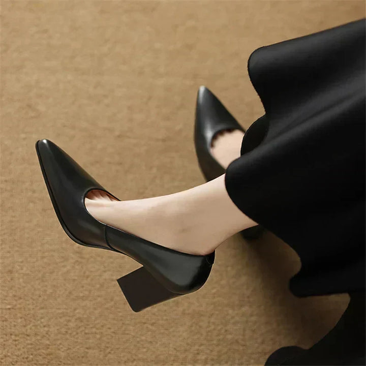 Venetia - Block Heel Pumps Pointed Toe Slip On Work Heels