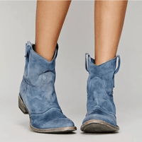 Nareli – Suede Western Ankle Boots - Denim Blue