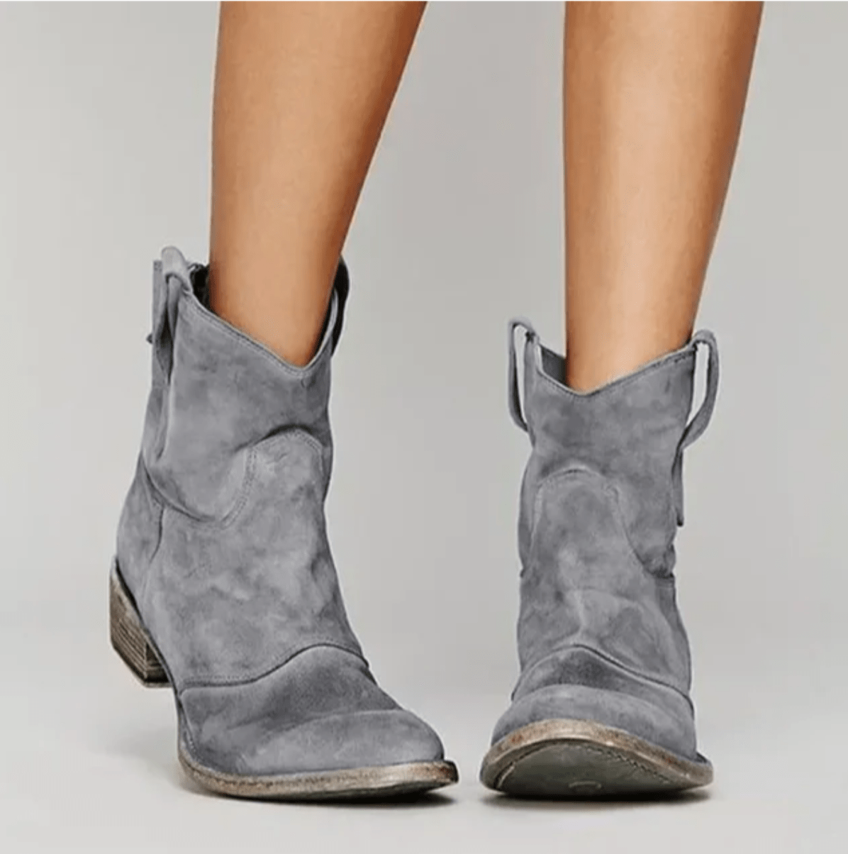 Nareli – Suede Western Ankle Boots - Grey