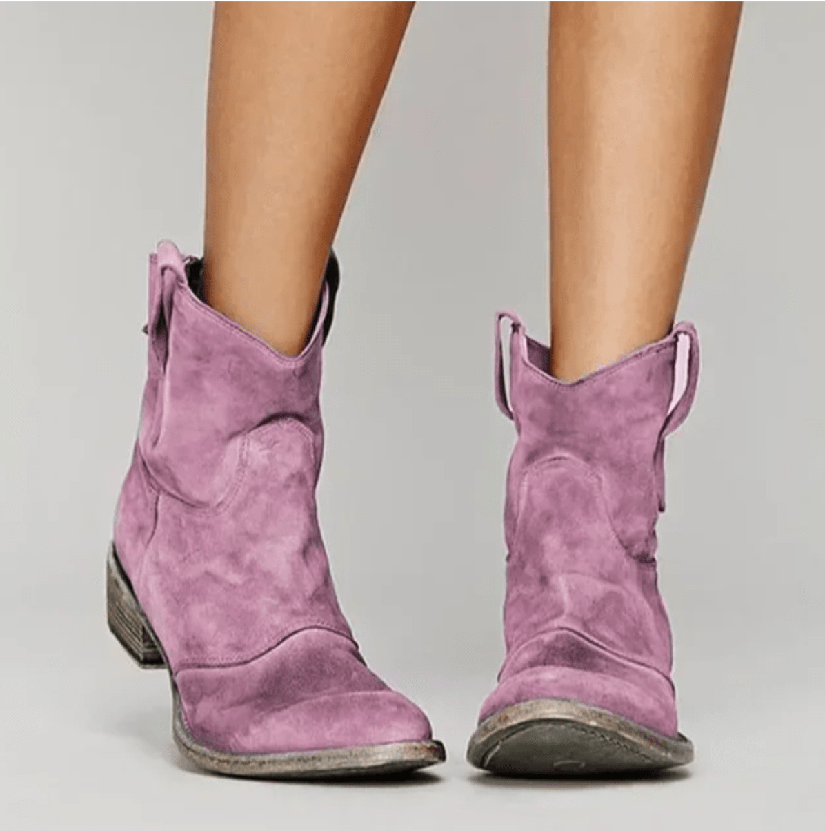 Nareli – Suede Western Ankle Boots - Rose