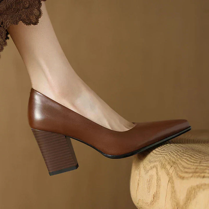 Venetia - Block Heel Pumps Pointed Toe Slip On Work Heels
