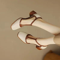 T-Strap Block Heel Shoes Square Toe Mid Heel Pumps