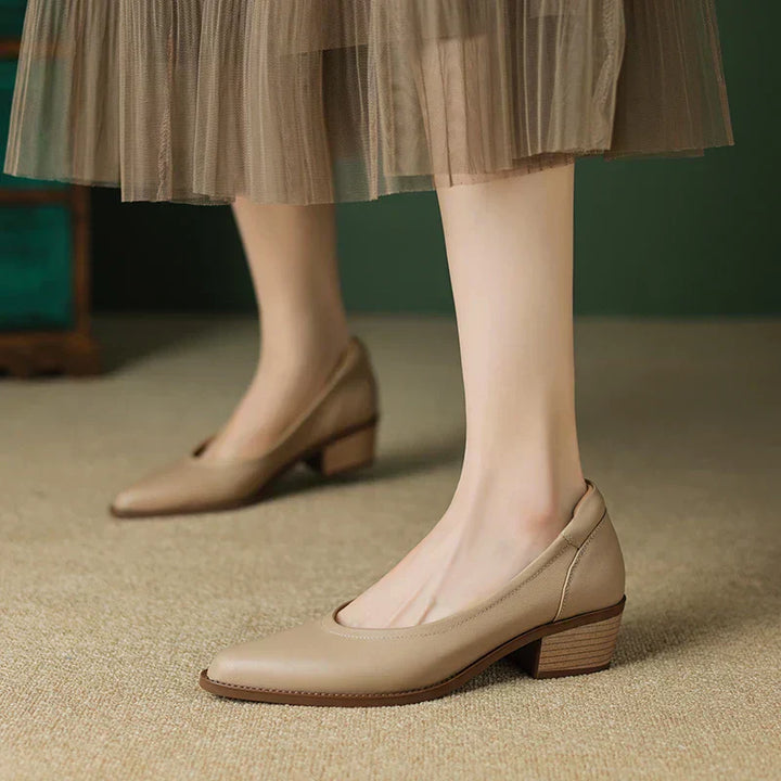 Cora - Pointed Toe Block Heel Pumps Slip On Mid Heel Shoes
