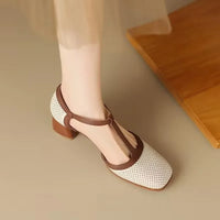T-Strap Block Heel Shoes Square Toe Mid Heel Pumps