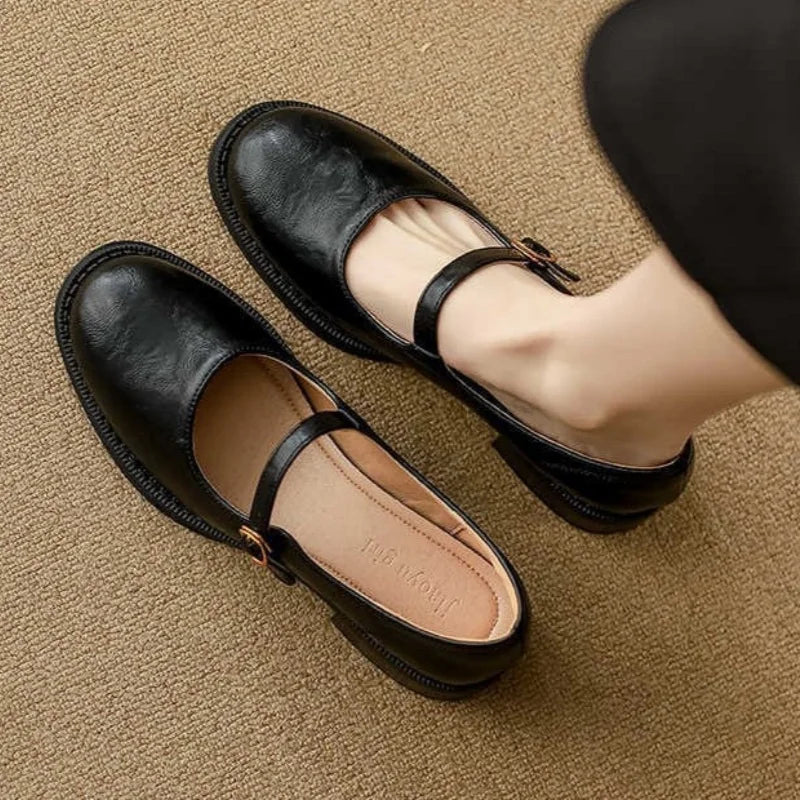 Eleanor - Leather Mary Jane Shoes Low Block Heel Strap