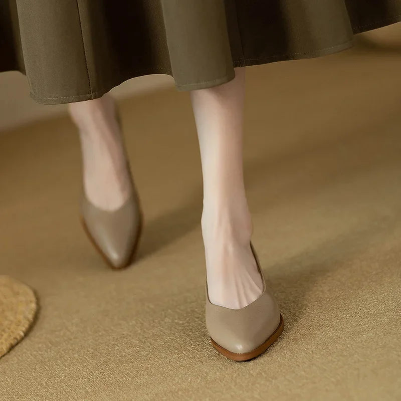 Harriet - Block Heel Pumps Pointed Toe Slip On Work Shoes