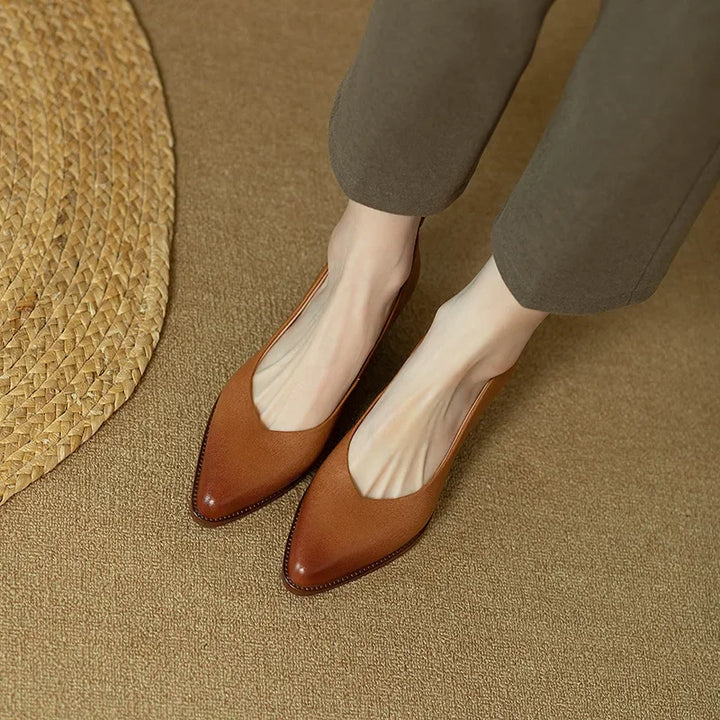 Harriet - Block Heel Pumps Pointed Toe Slip On Work Shoes