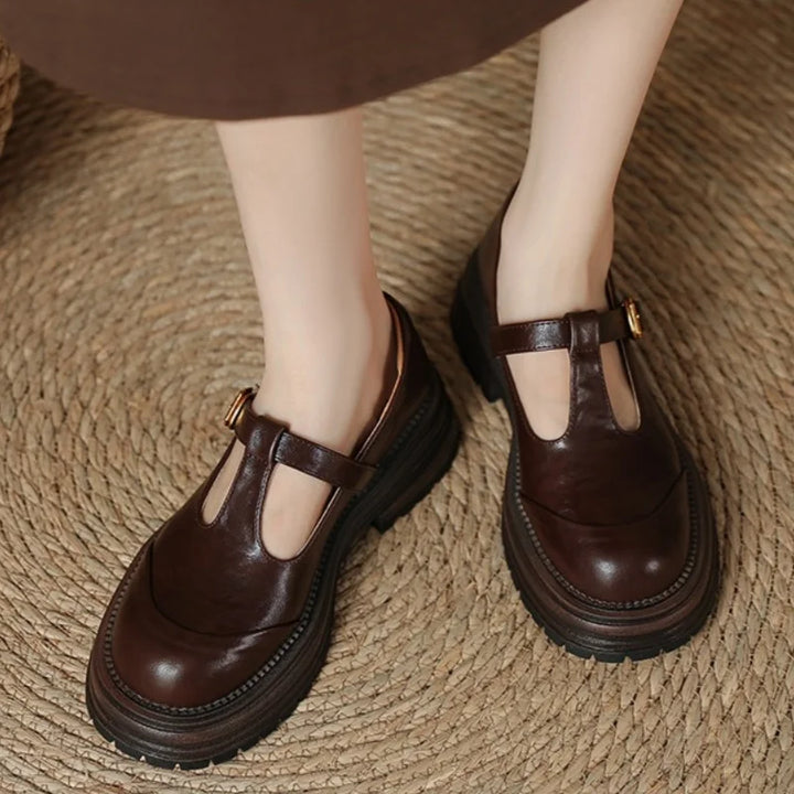 Blythe - T-Bar Mary Jane Shoes Round Toe Brogue Low Heel