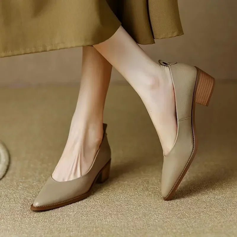 Harriet - Block Heel Pumps Pointed Toe Slip On Work Shoes