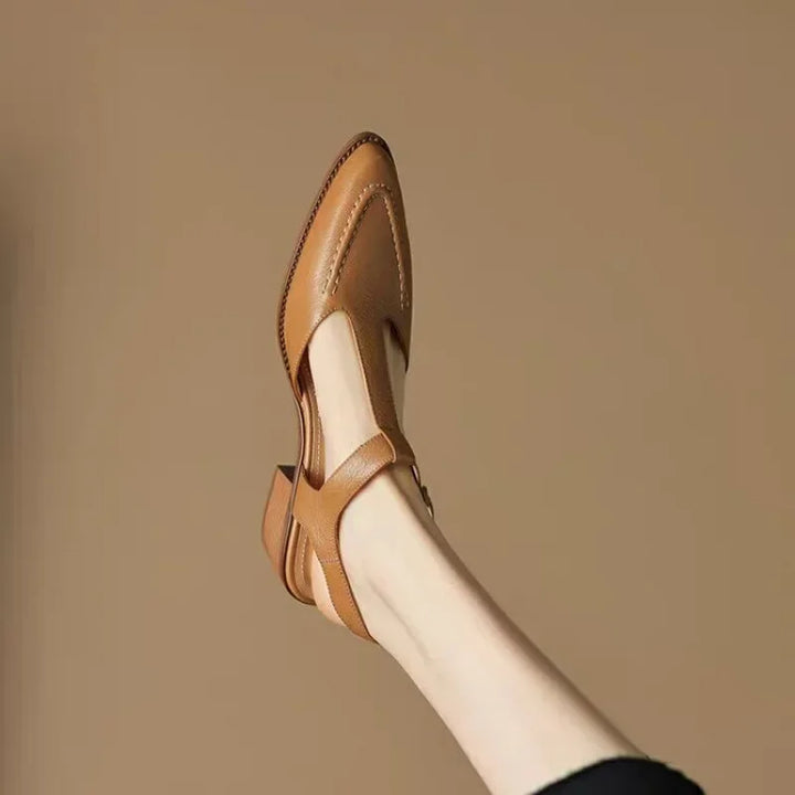 Sloane - T-Strap Buckle Shoes Pointed Toe Low Heel Flats