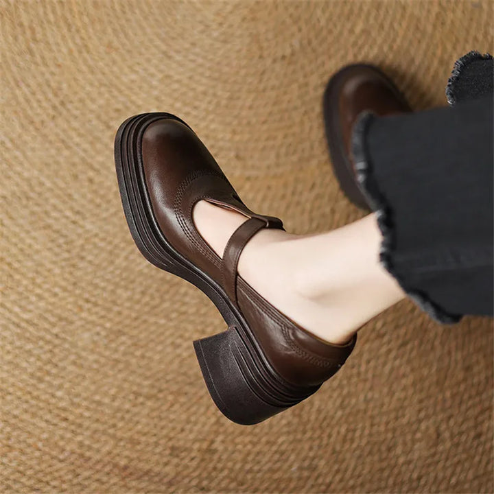 Rowena - Chunky Block Heel Mary Jane Pumps Round Toe Strap
