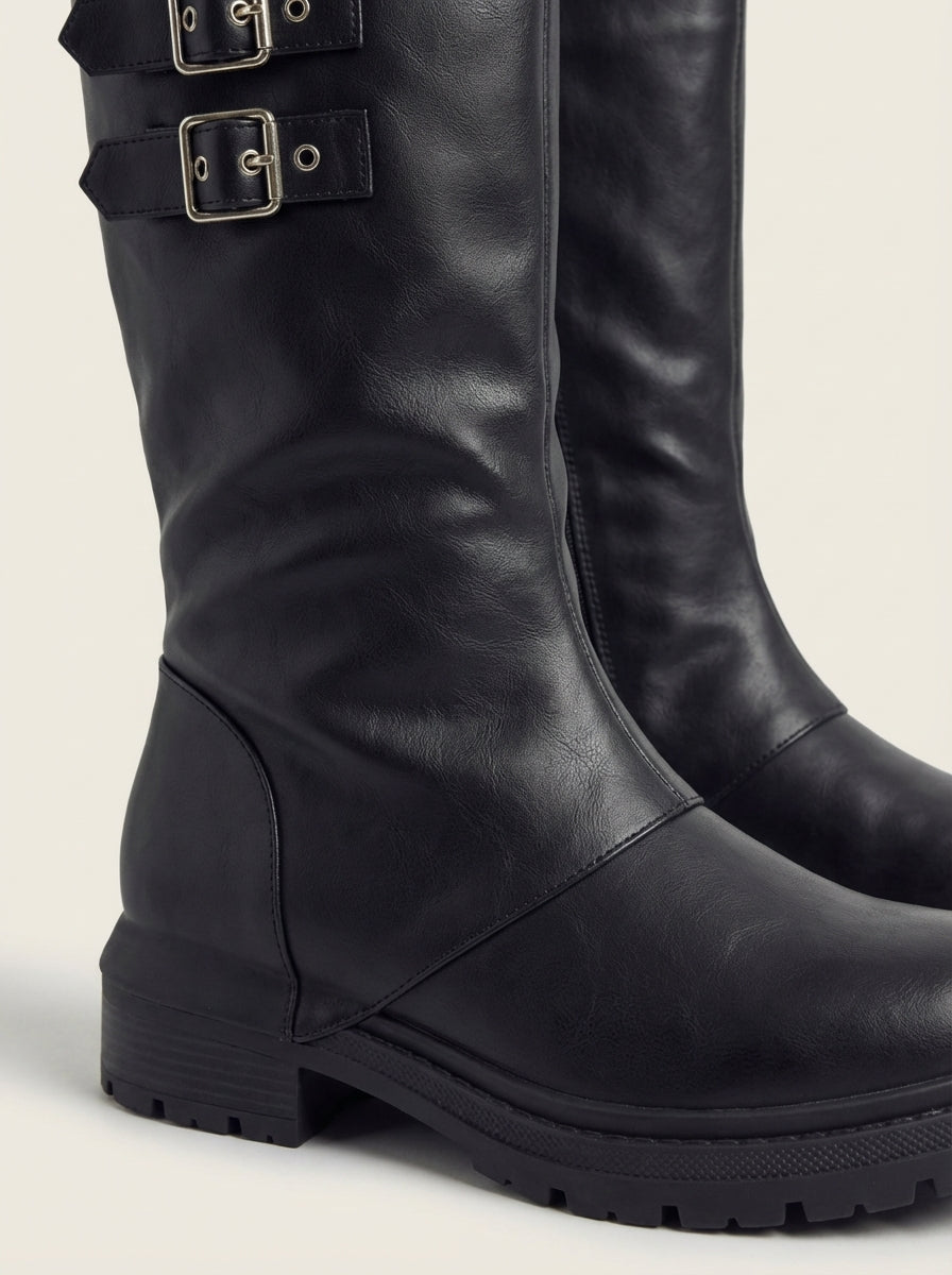 Front view of the olaya | mid-calf boots with buckles