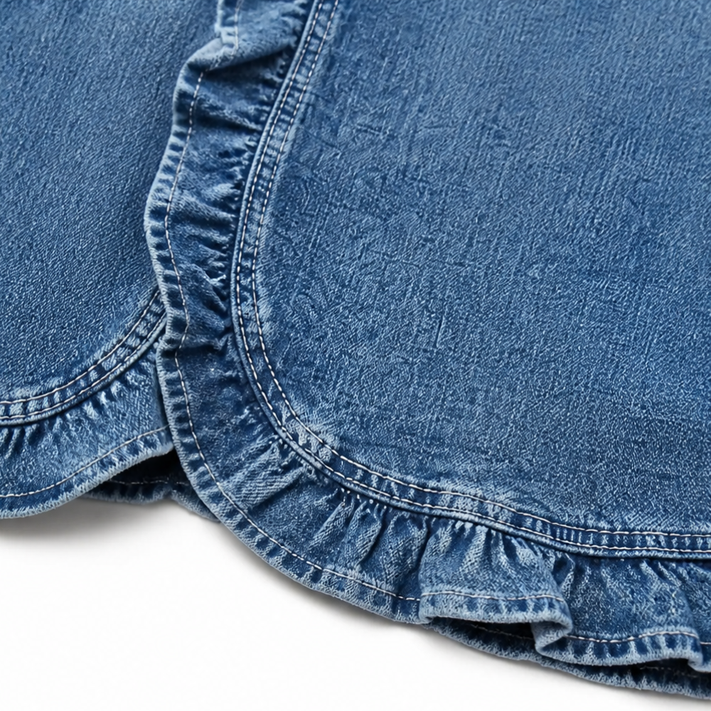 Ruffle-trim open-front denim jacket - Susan & Anne