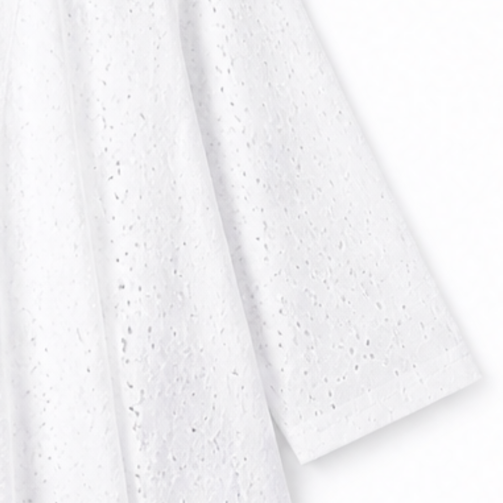 Lightweight Eyelet Open-Front Cardigan for Women, 3/4 Sleeve Ruffle Hem Summer Layer - Susan & Anne