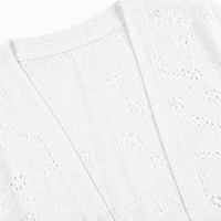 Lightweight Eyelet Open-Front Cardigan for Women, 3/4 Sleeve Ruffle Hem Summer Layer - Susan & Anne