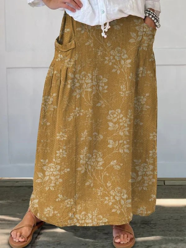 Marguerite - Floral Linen Skirt