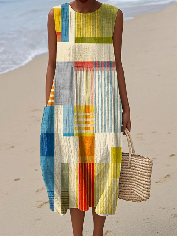 Laid-Back Patchwork Midi Dress